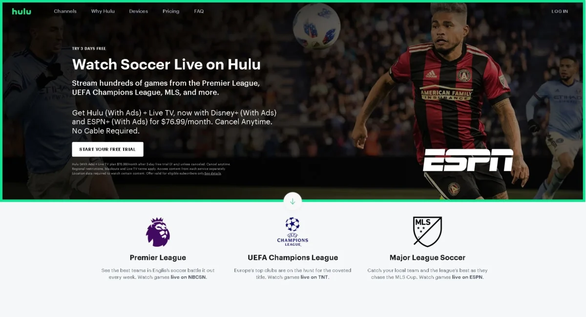 Hulu Live TV Homepage