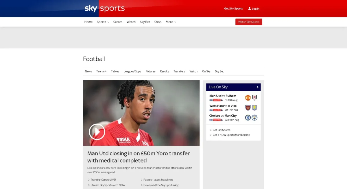 Sky Sports Homepage