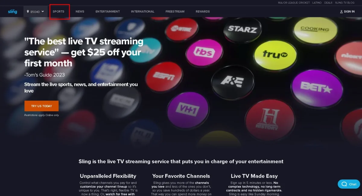 Sling TV Homepage